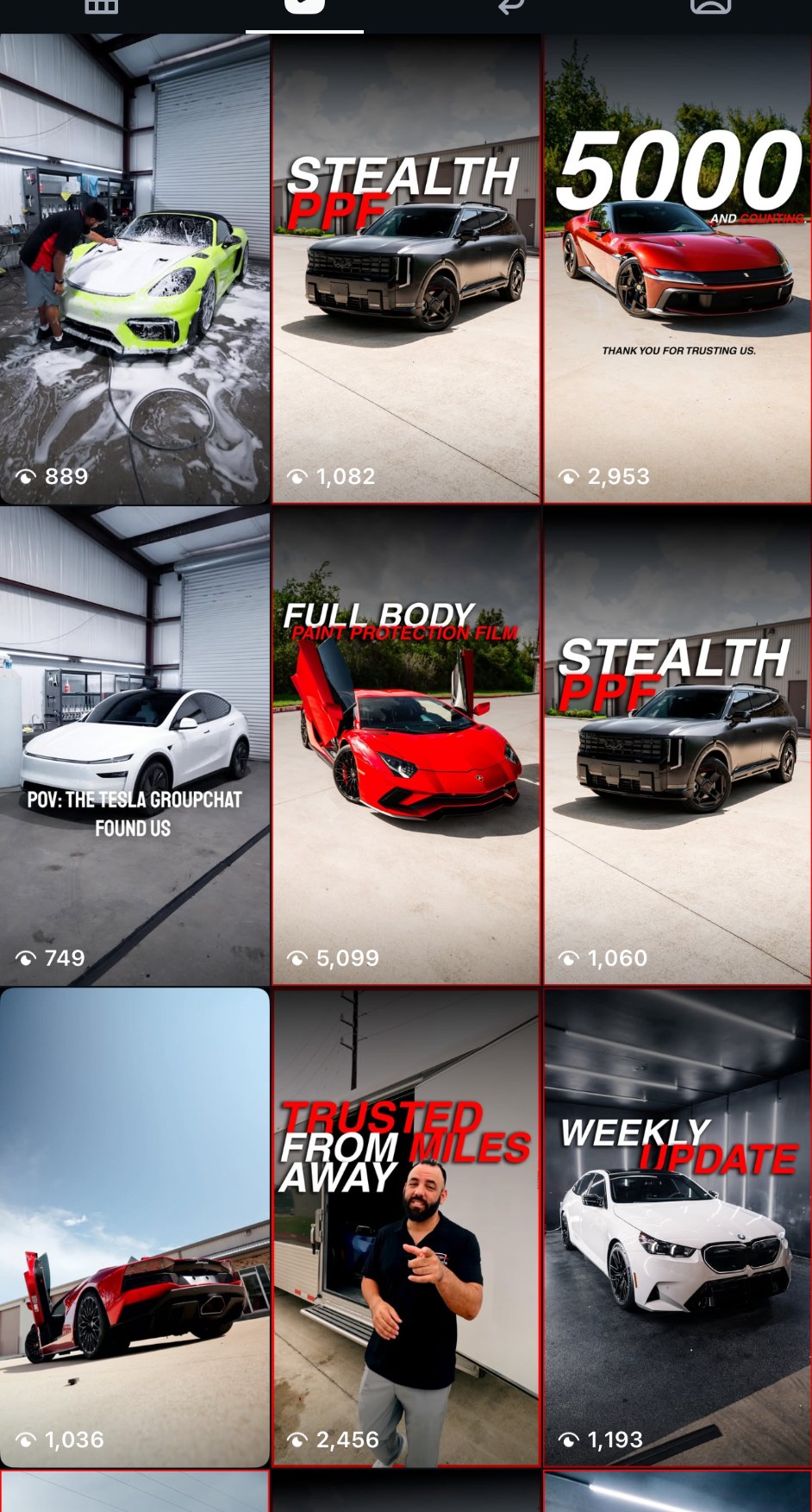 Automotive shop Instagram feed after content direction